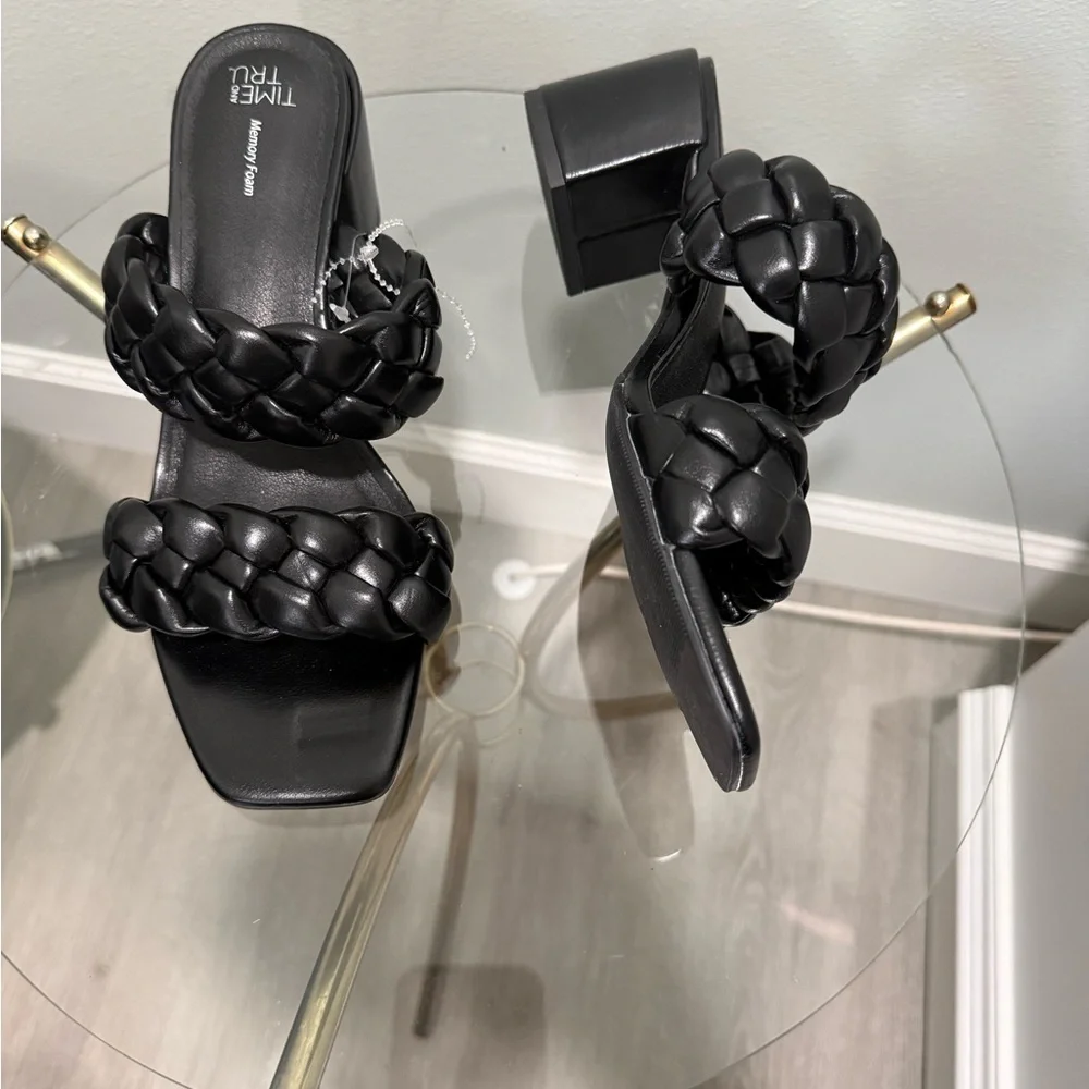 Time and Tru Black Braided Heels